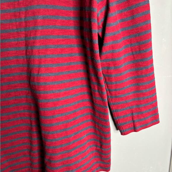 J. Crew Red and Blue Striped Top With Beaded Neckline 3/4 Sleeves Size Medium - Picture 4 of 7